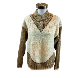 Ladies Vintage Empire Knitwear Color Block Button Collar Sweater Size Medium